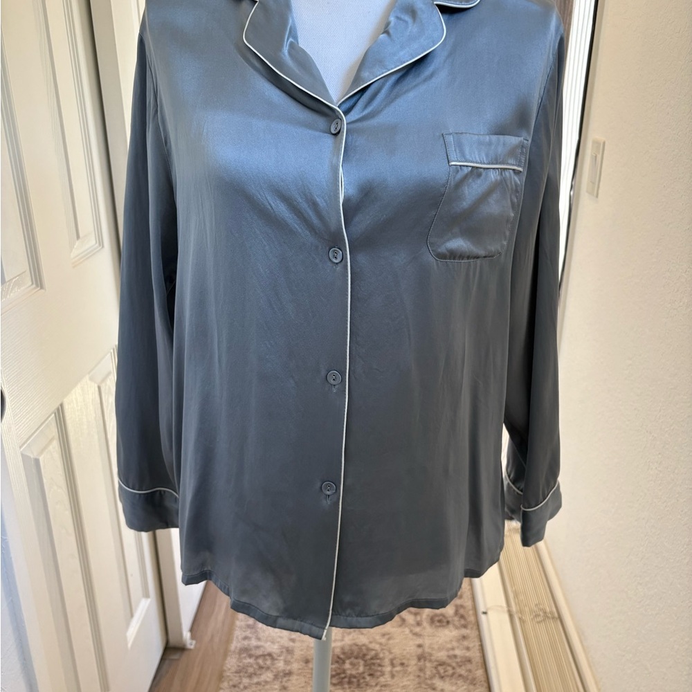 Silk Blue-Gray Button-Up Pajama set